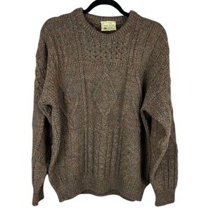Carraig Donn Ireland Wool Fisherman Cable Knit Sweater Small Brown